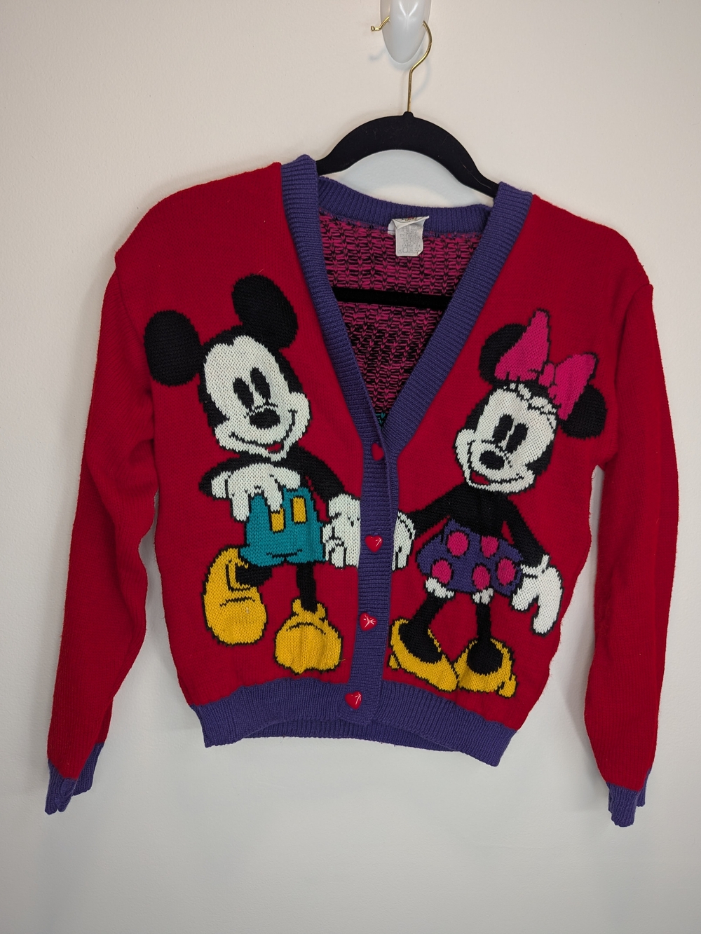Mickey & Co Disney Mickey Minnie Mouse Cardigan Vintage Retro Large 14 Red Heart
